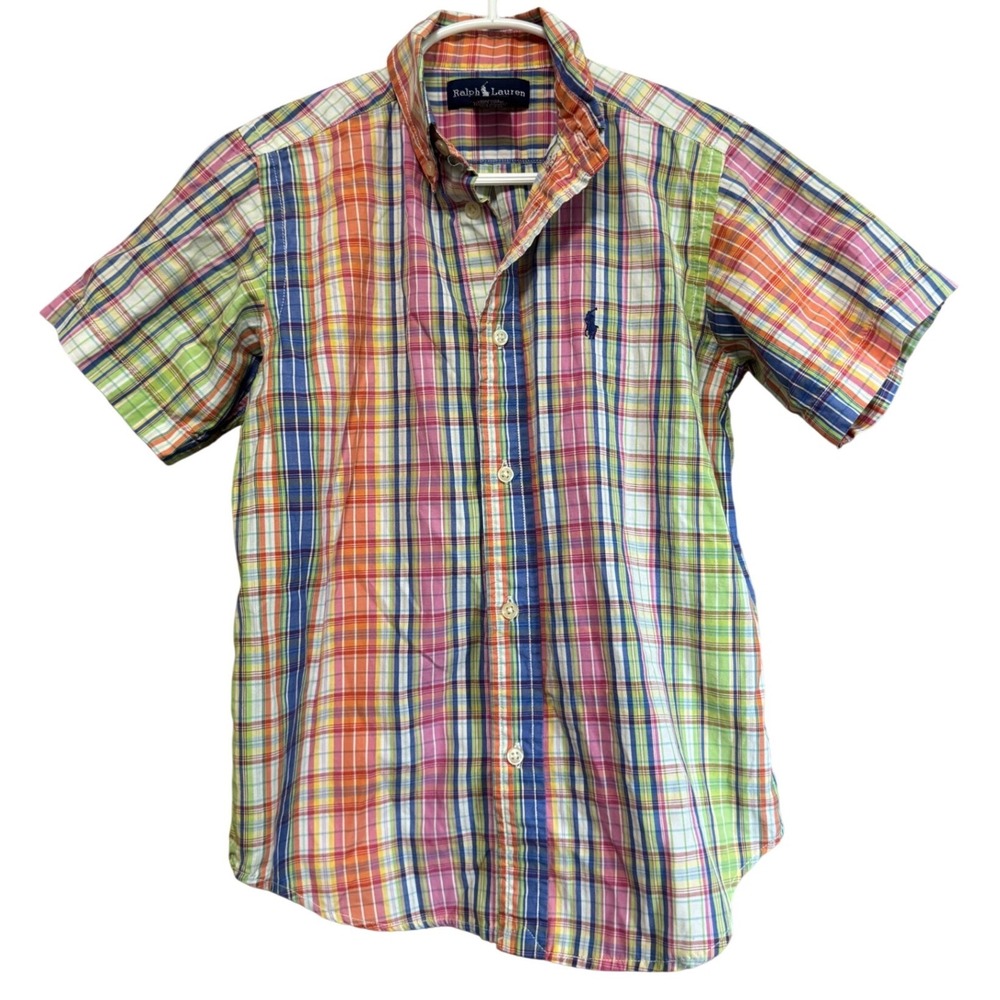 Ralph Lauren Plaid Shirt Kids Size 6‎ Multi-Color Excellent Short Sleeve Cotton